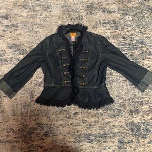 Jean jacket with gold buttons and navy frill!